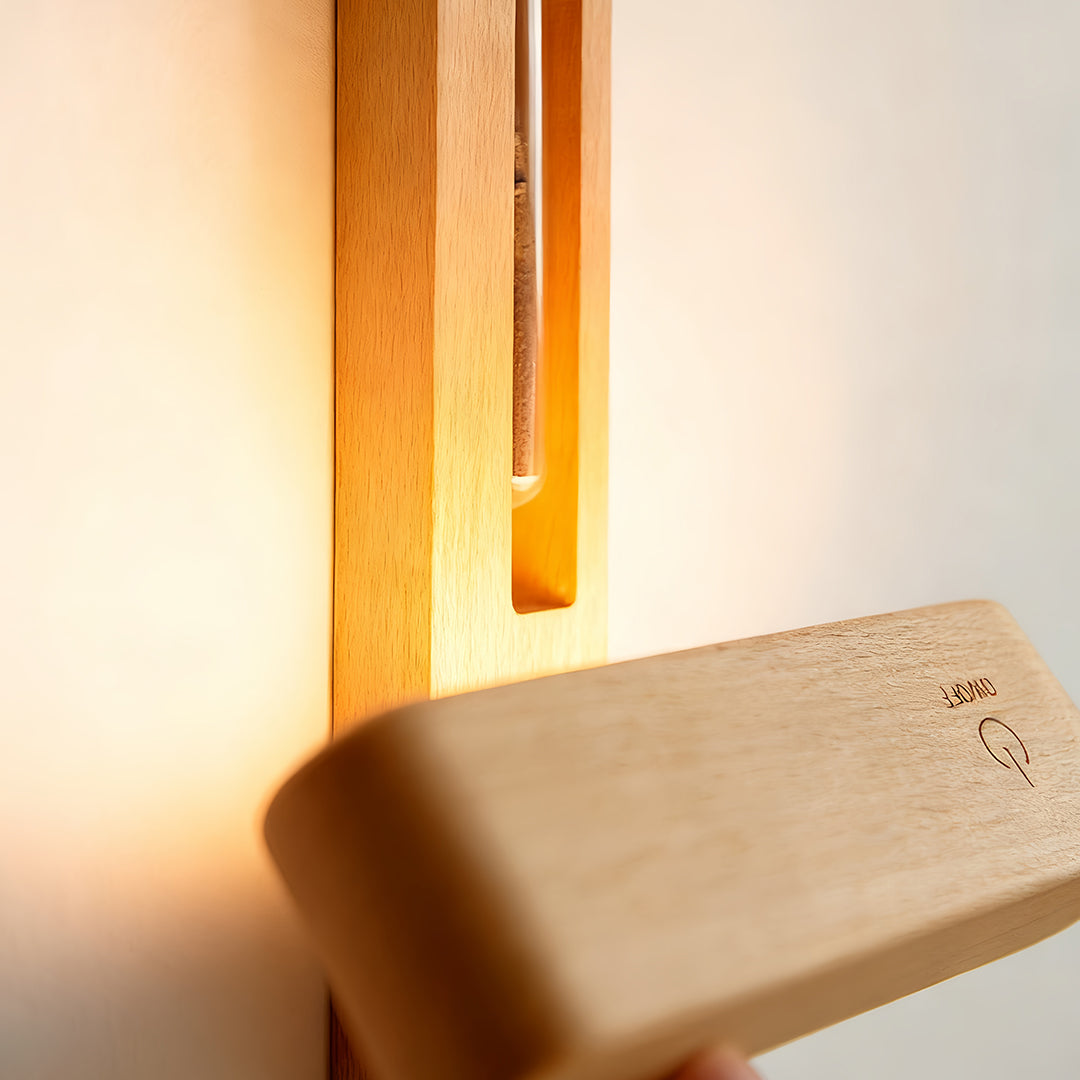 Minimalist Wooden Wall Sconce with Glass Vase and Wireless Magnetic Design