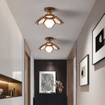 Lotus Wood Semi Flush Mount Ceiling Light in Natural Oak or Walnut