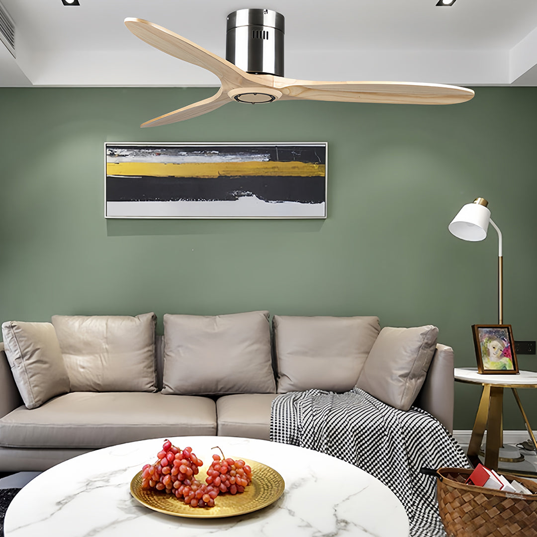 Aria Wooden Ceiling Fan with Integrated LED Light – Modern Flush Mount Fandelier
