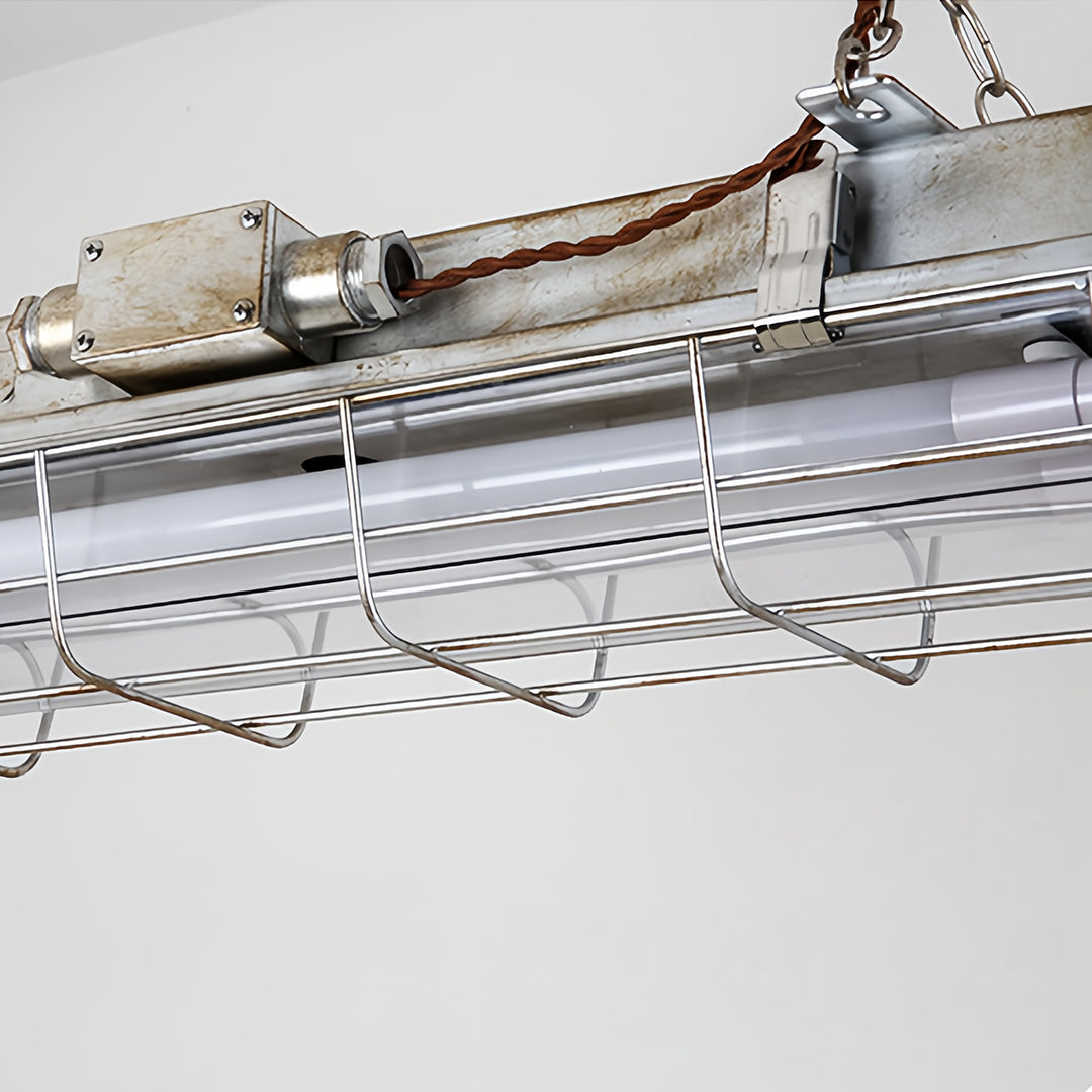 Linear Industrial Pendant Light with Glass Shade, Adjustable Chain