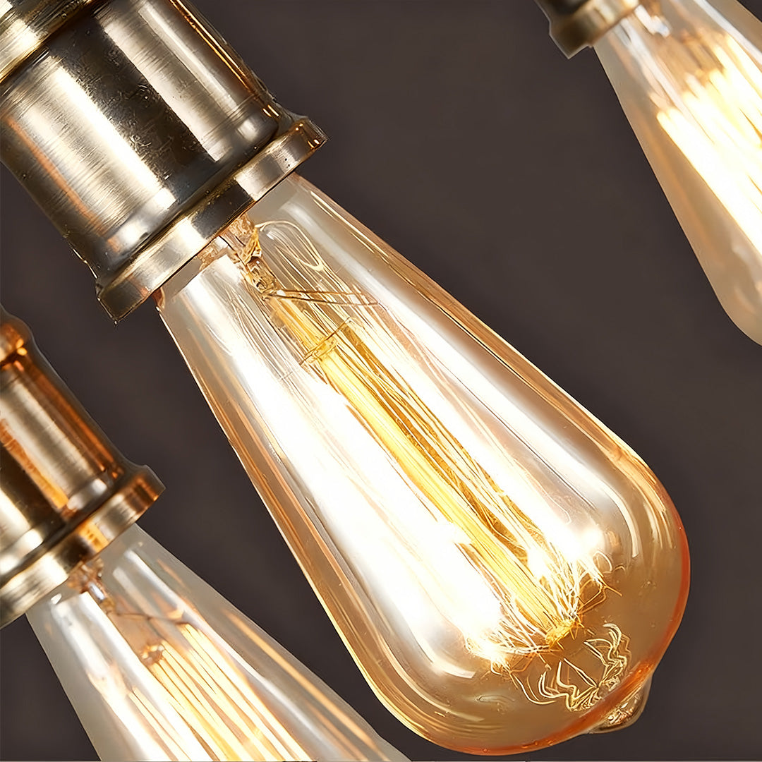 American Vintage Iron and Wood Linear Pendant Light, 10-Light