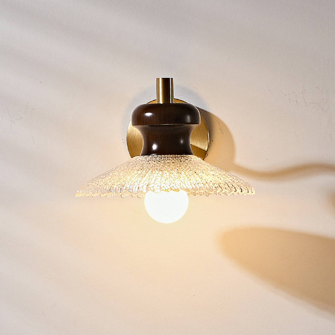 South Seas Brass Wall Sconce with White Wax Wood and Glass Shade