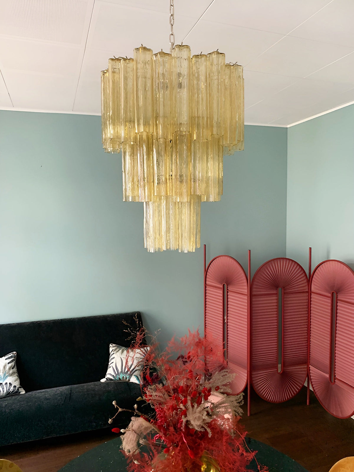 Modern Yellow Glass Tube Chandelier for Dining Room and Living Room