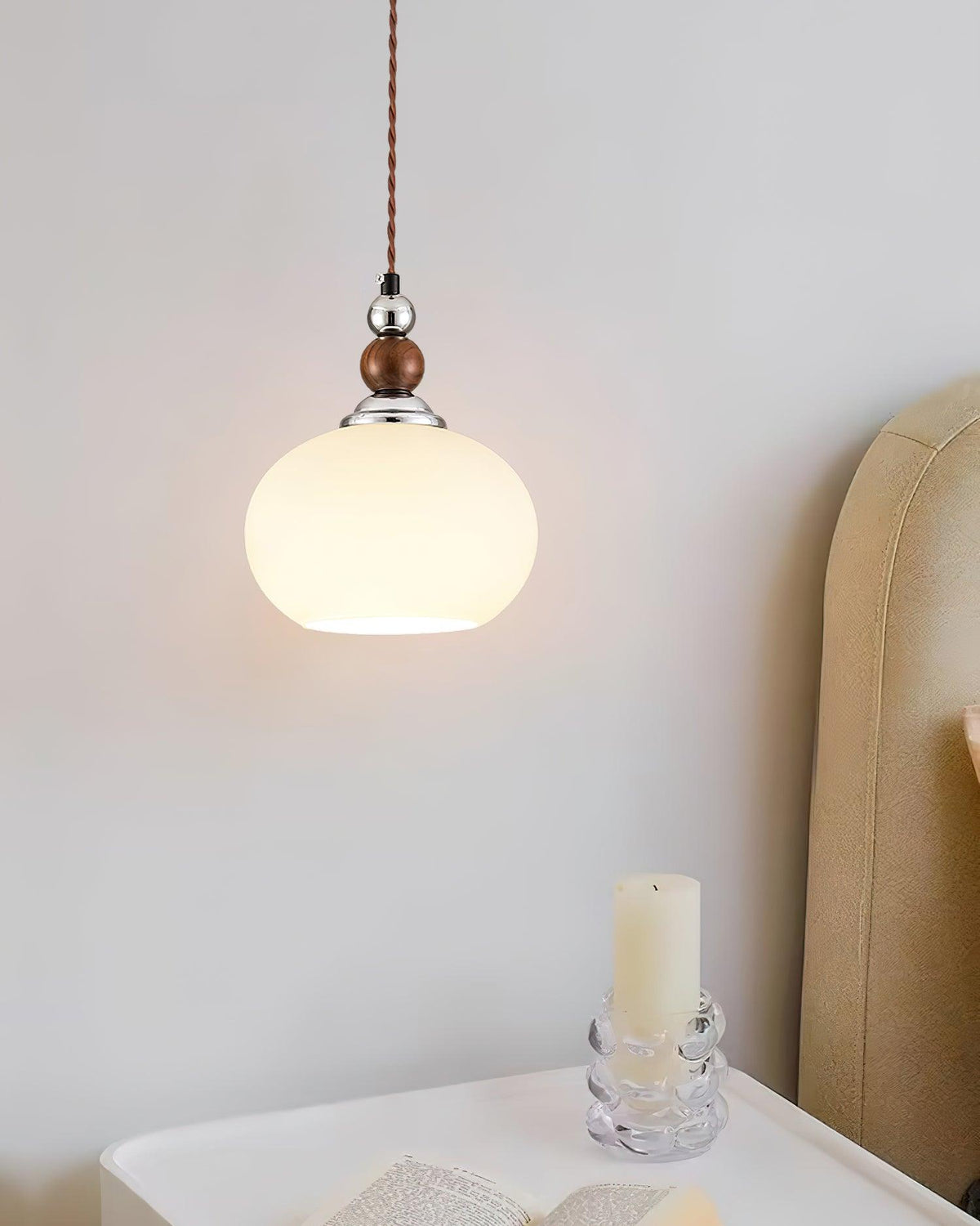 Yisi Po Pendant Light in Black Walnut and Glass, Modern Minimalist Hanging Lamp for Dining and Living Areas