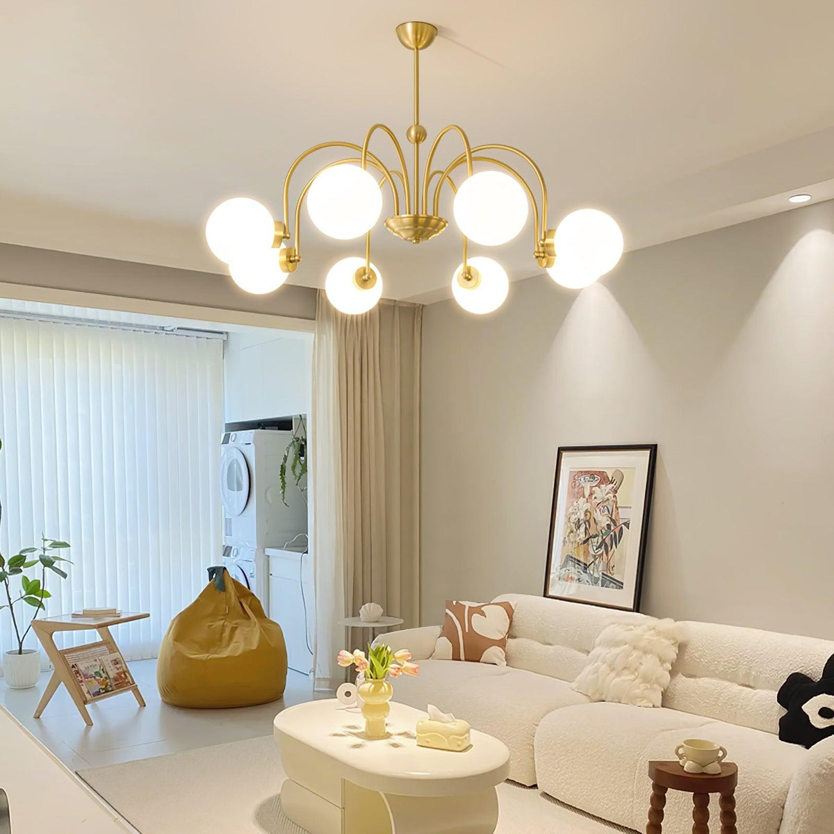 Yisu Brass Chandelier – Vintage Glass Globe Pendant Light for Modern Interiors