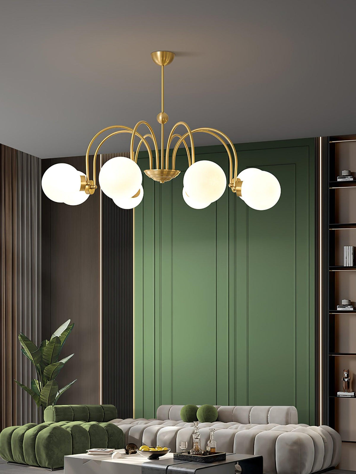 Yisu Brass Chandelier – Vintage Glass Globe Pendant Light for Modern Interiors