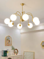 Yisu Brass Chandelier – Vintage Glass Globe Pendant Light for Modern Interiors
