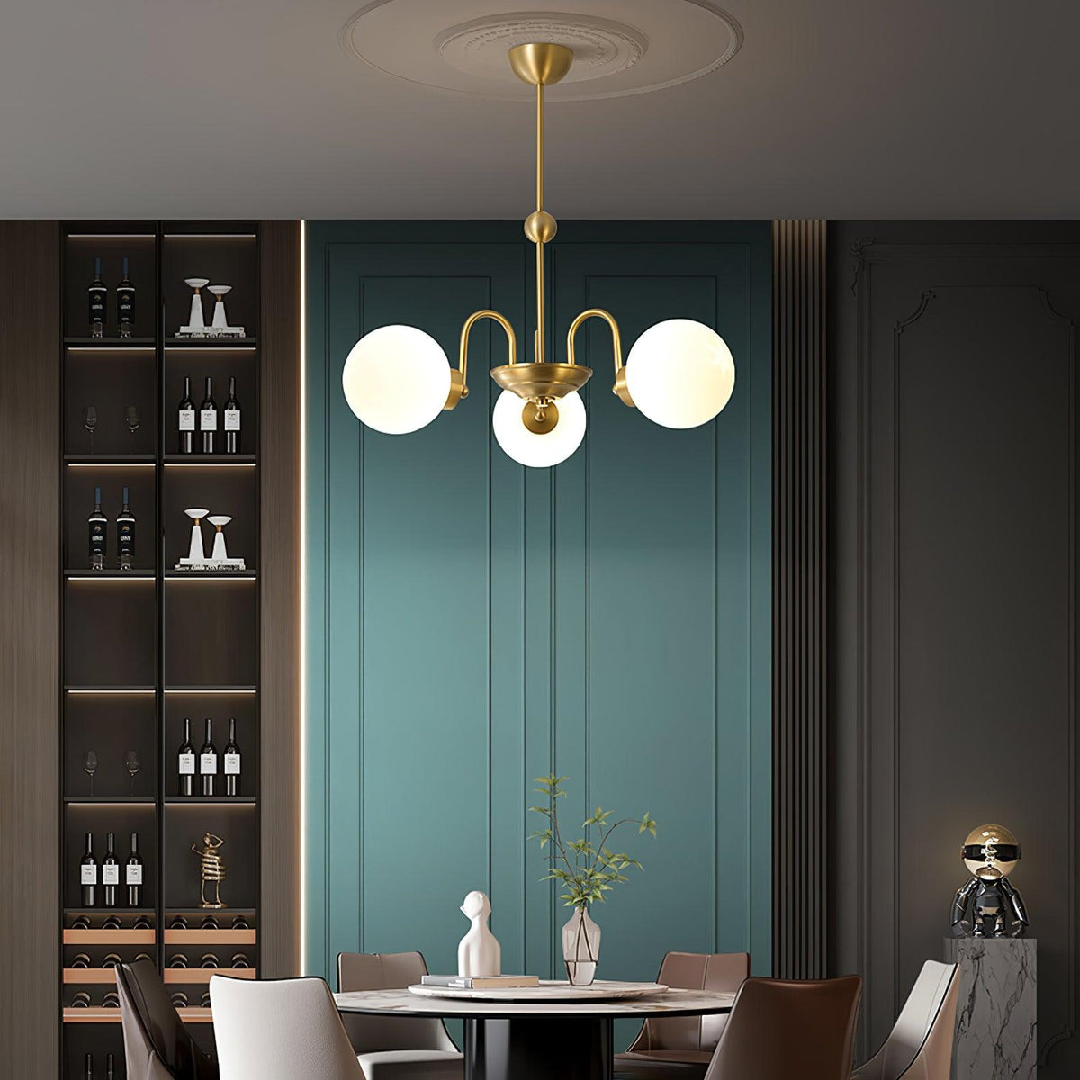 Yisu Brass Chandelier – Vintage Glass Globe Pendant Light for Modern Interiors