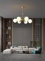 Yisu Brass Chandelier – Vintage Glass Globe Pendant Light for Modern Interiors