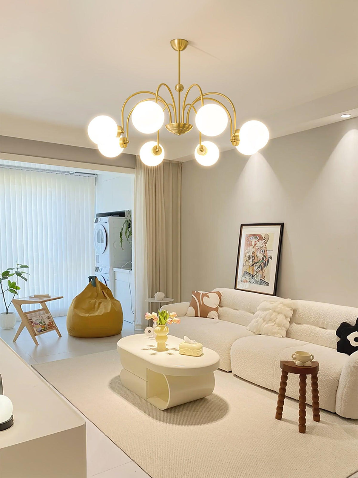 Yisu Brass Chandelier – Vintage Glass Globe Pendant Light for Modern Interiors