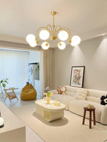 Yisu Brass Chandelier – Vintage Glass Globe Pendant Light for Modern Interiors
