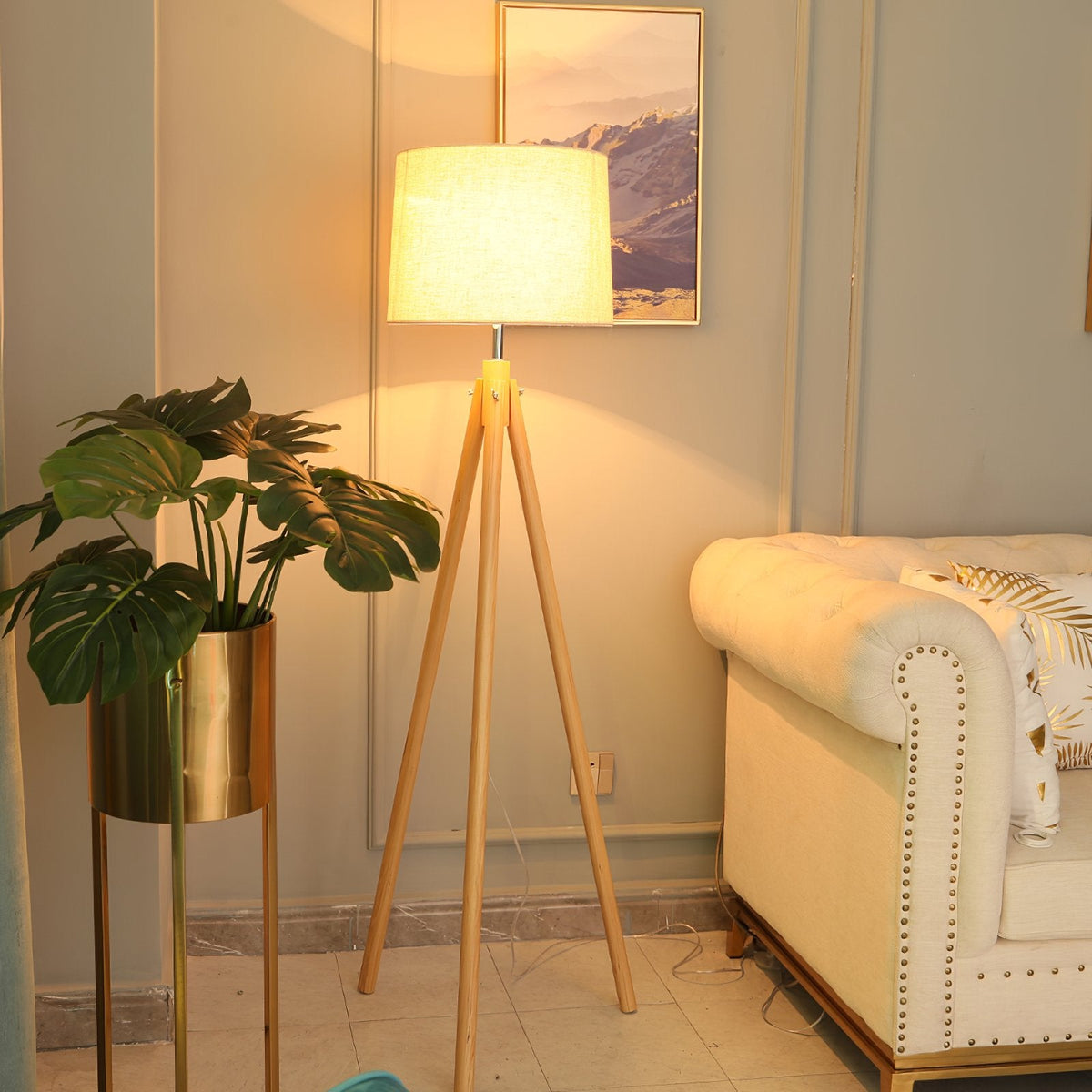 York Tripod Wooden Floor Lamp