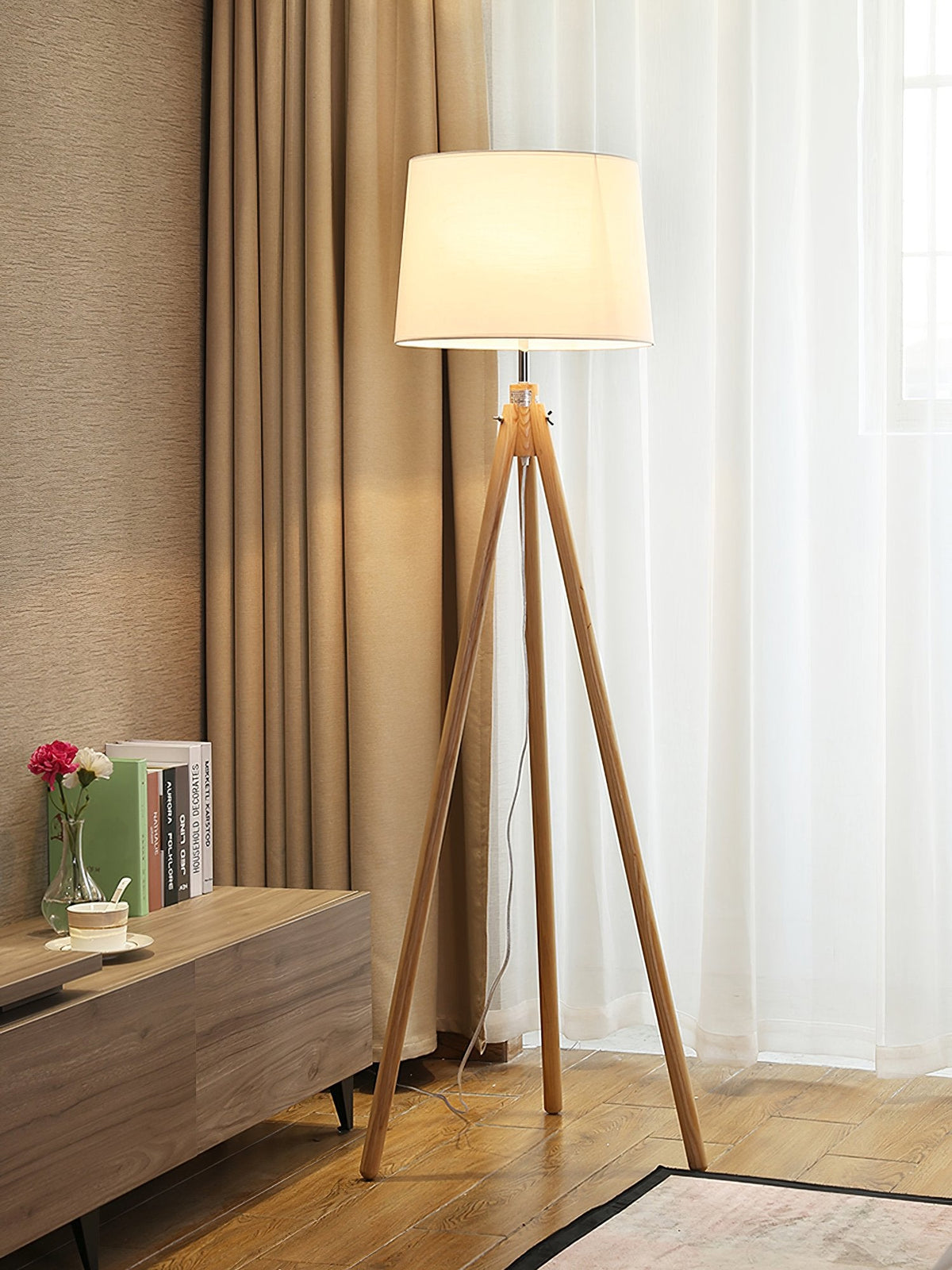 York Tripod Wooden Floor Lamp