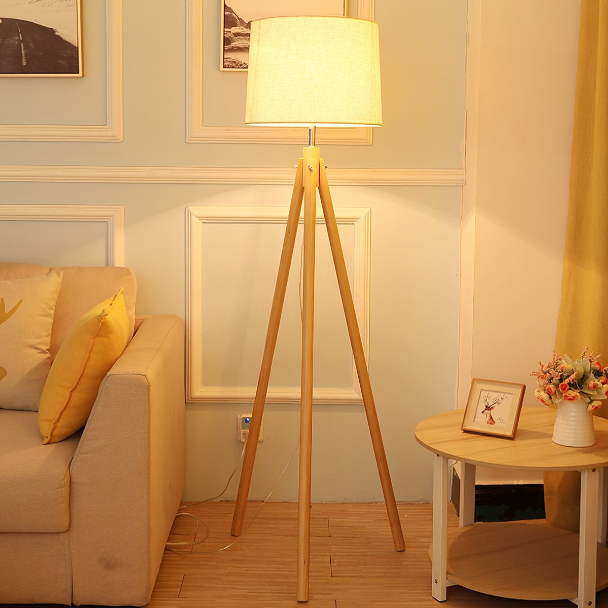 York Tripod Wooden Floor Lamp