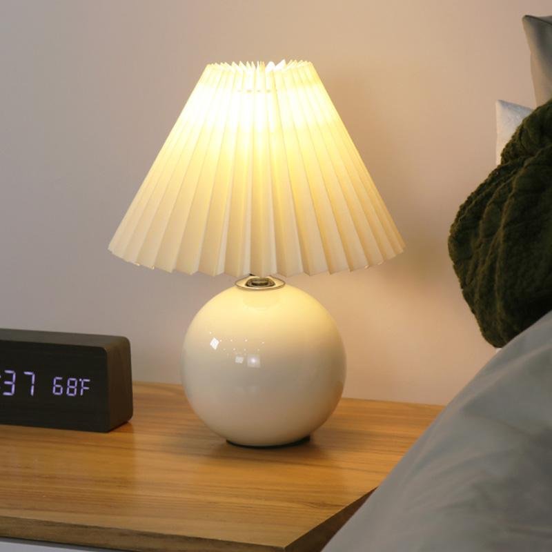 Modern White Globe Ceramic And Pleated Table Lamp