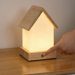 Small House LED Table Lamp in Natural Wood and Frosted Glass for Kids' Rooms