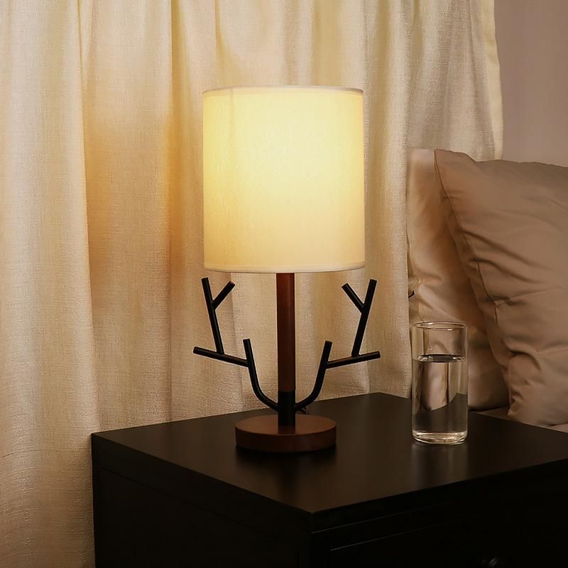 16 Inch Vintage Rustic Tree Branch Us Plug Table Lamp With Fabric Drum Shade