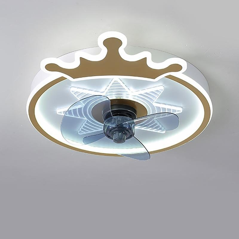 Crown LED Flush Mount Ceiling Fan with Remote – Black & Gold