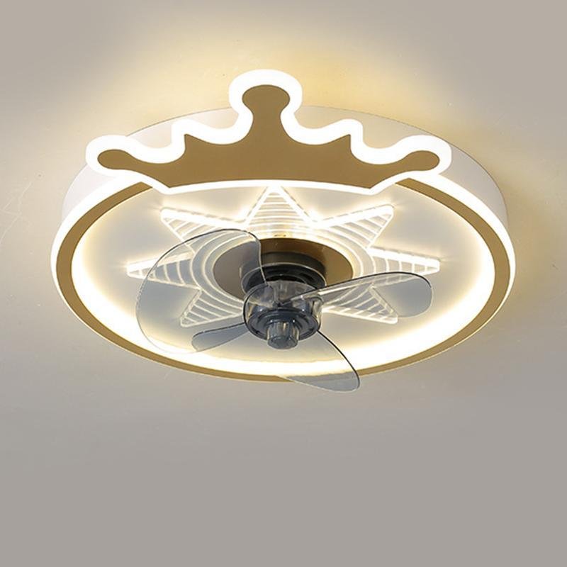 Crown LED Flush Mount Ceiling Fan with Remote – Black & Gold