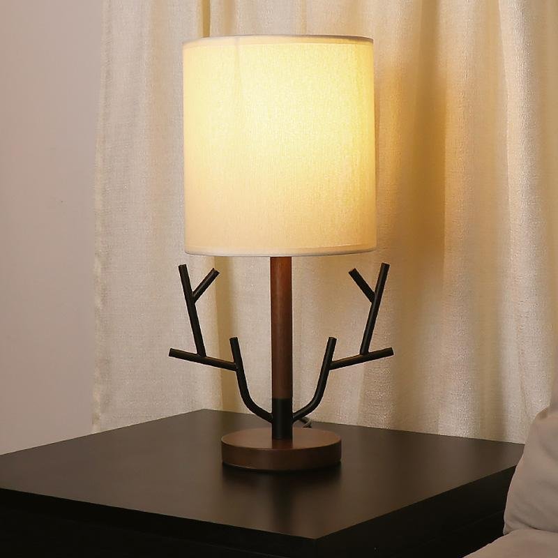 16 Inch Vintage Rustic Tree Branch Us Plug Table Lamp With Fabric Drum Shade