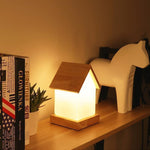 Small House LED Table Lamp in Natural Wood and Frosted Glass for Kids' Rooms