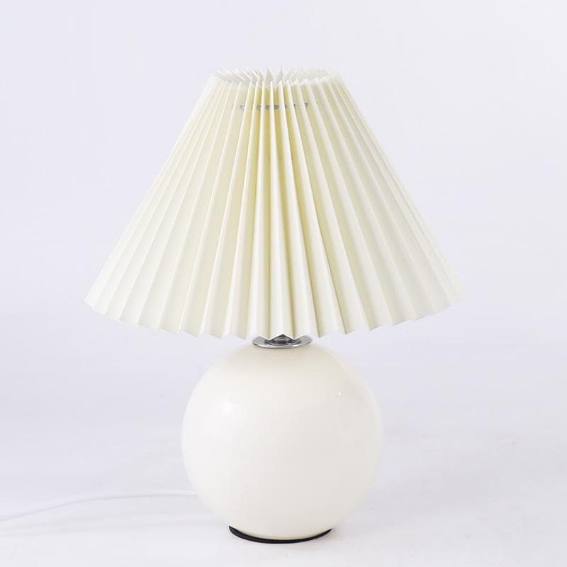 Modern White Globe Ceramic And Pleated Table Lamp