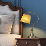 Empire Curved Arm Desk Lamp in Matte White Iron with Linen Shade