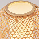Rustic Woven Bamboo Table Lamp With Cylinder Led Light Usb Port