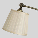 Empire Curved Arm Desk Lamp in Matte White Iron with Linen Shade
