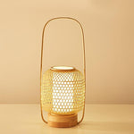 Rustic Woven Bamboo Table Lamp With Cylinder Led Light Usb Port