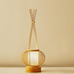Rustic Woven Bamboo Table Lamp With Cylinder Led Light Usb Port