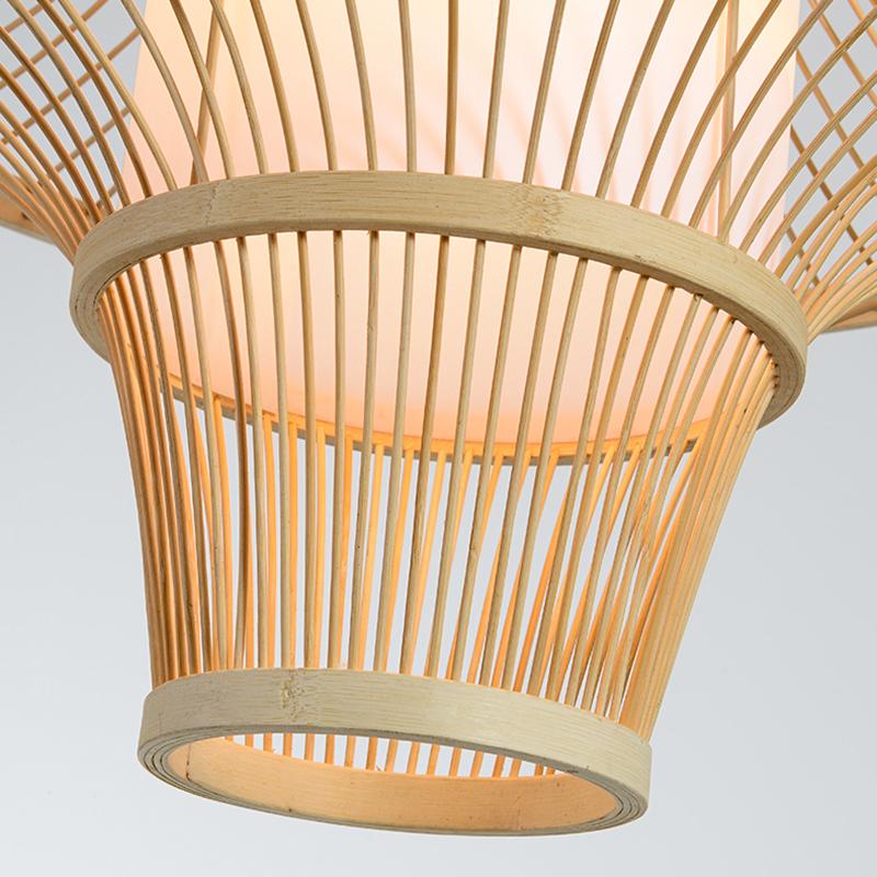 Burlywood Bamboo Pendant Light with Dual Conical Shades