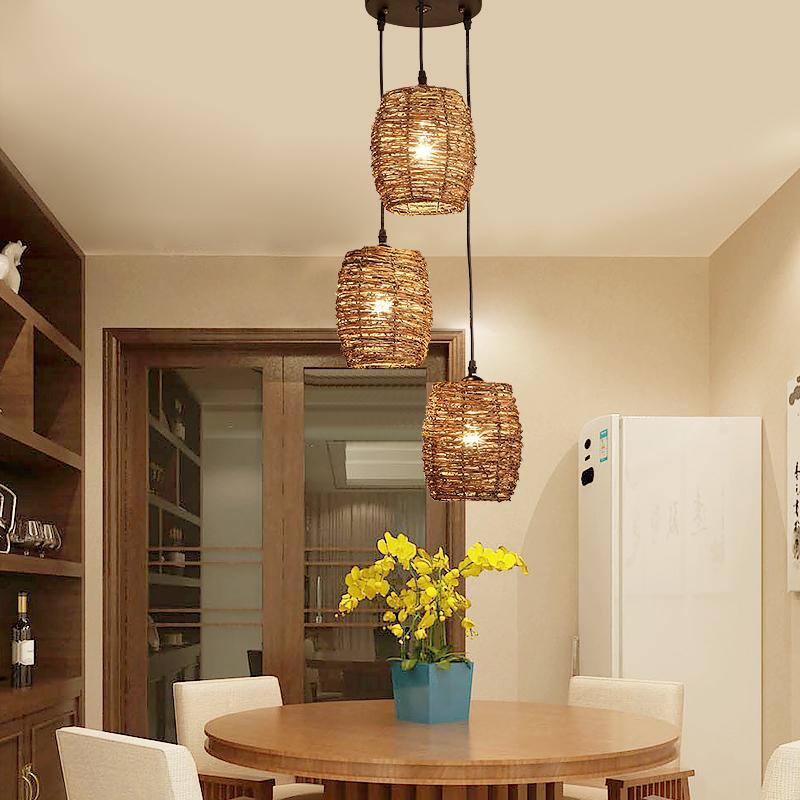 Artisan Wicker Pendant Light Trio — Natural Burlywood Handwoven Shade Set