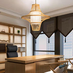 Burlywood Bamboo Pendant Light with Dual Conical Shades