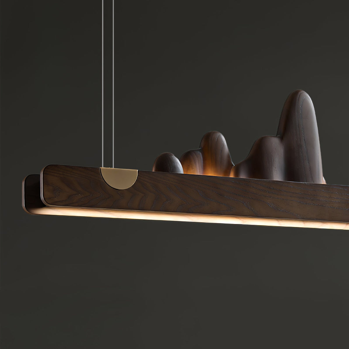Zen Ridge Wooden Linear LED Pendant Light for Dining Room and Kitchen Island
