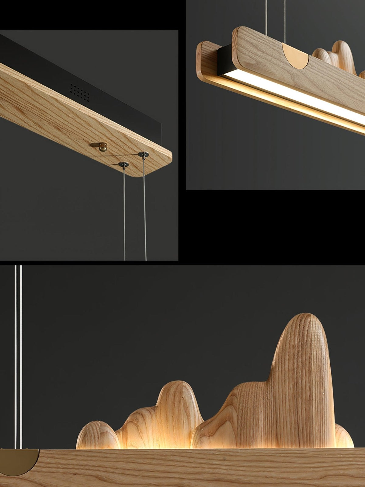 Zen Ridge Wooden Linear LED Pendant Light for Dining Room and Kitchen Island