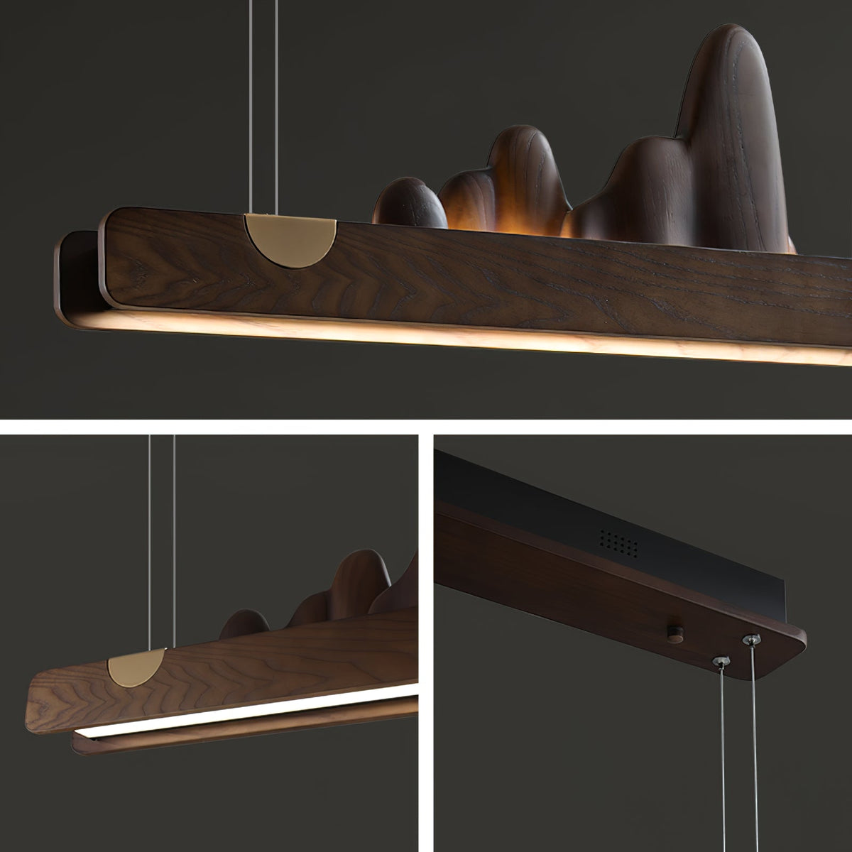 Zen Ridge Wooden Linear LED Pendant Light for Dining Room and Kitchen Island