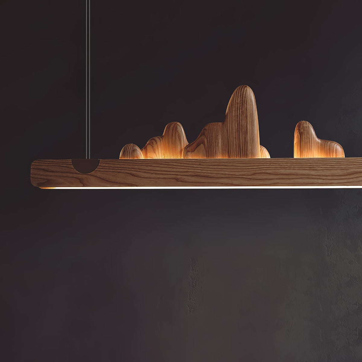 Zen Ridge Wooden Linear LED Pendant Light for Dining Room and Kitchen Island