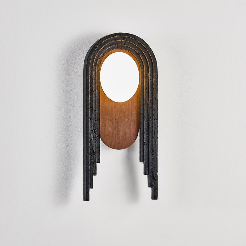 Zenith Art Deco Wall Sconce with Travertine and Walnut Reflector