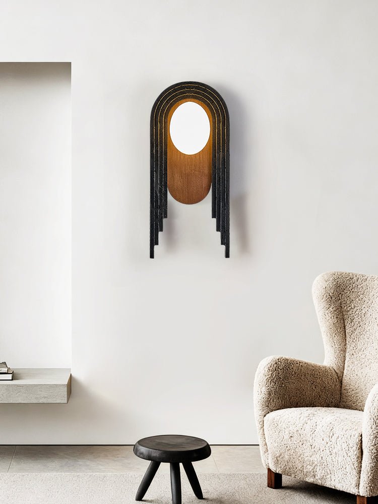 Zenith Art Deco Wall Sconce with Travertine and Walnut Reflector