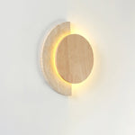 Crescent Halo Plug-In Wall Sconce in Natural Travertine and Wood