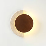 Crescent Halo Plug-In Wall Sconce in Natural Travertine and Wood