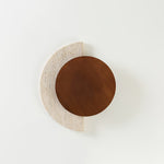 Crescent Halo Plug-In Wall Sconce in Natural Travertine and Wood