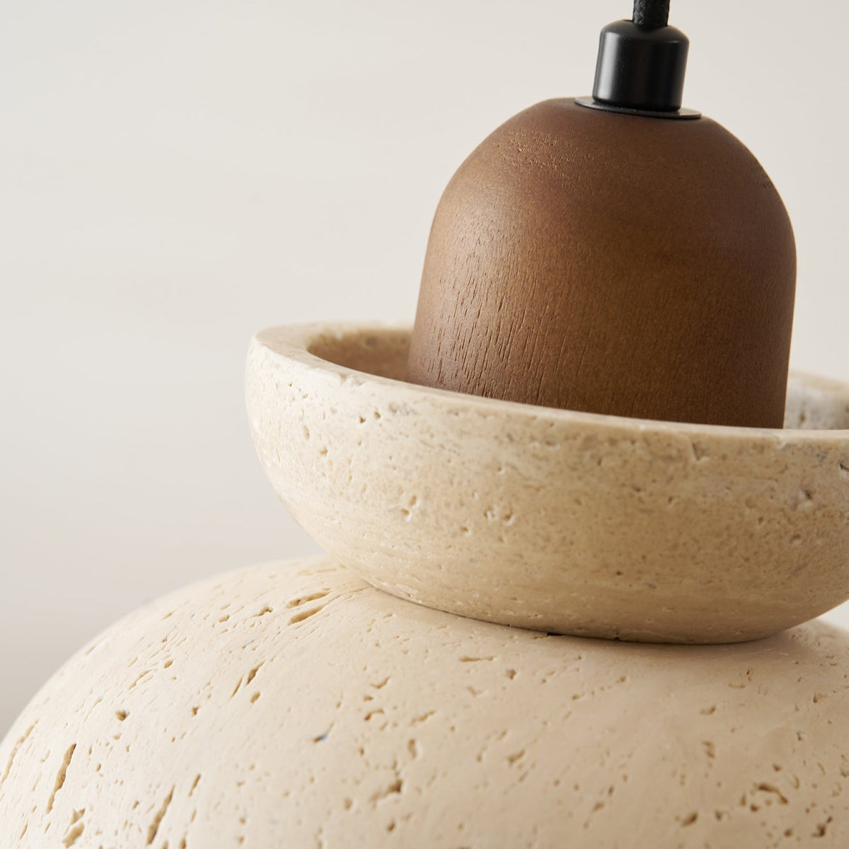 Zenith Tier Pendant Light in Natural Travertine and Walnut