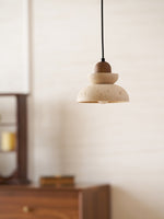 Zenith Tier Pendant Light in Natural Travertine and Walnut