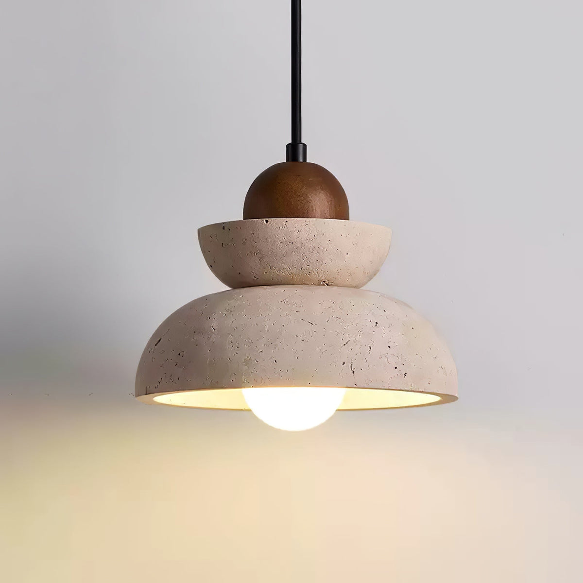Zenith Tier Pendant Light in Natural Travertine and Walnut