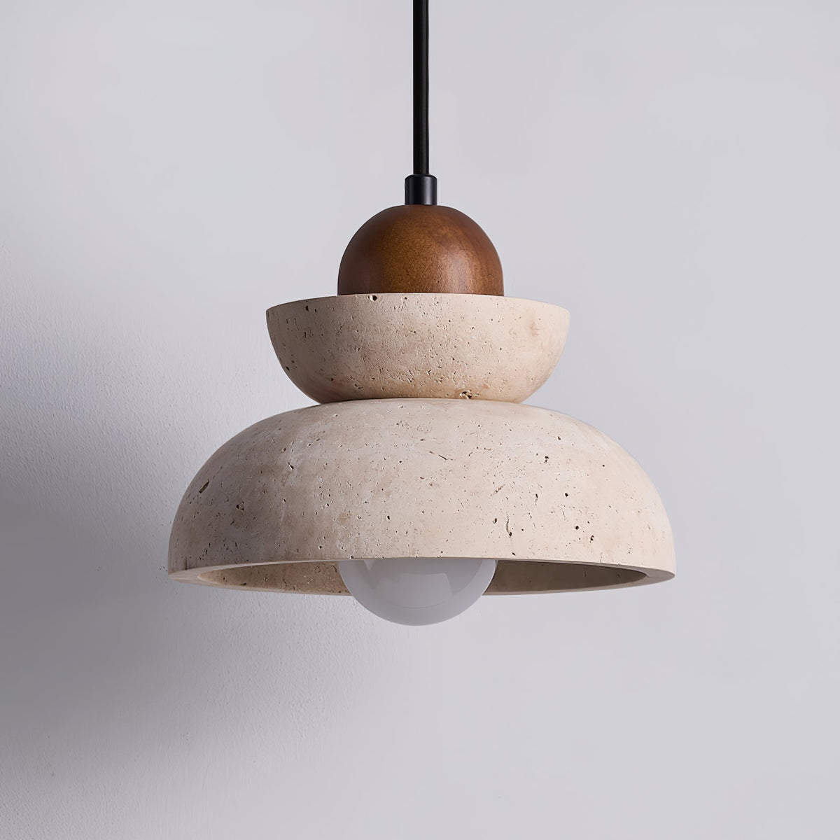 Zenith Tier Pendant Light in Natural Travertine and Walnut
