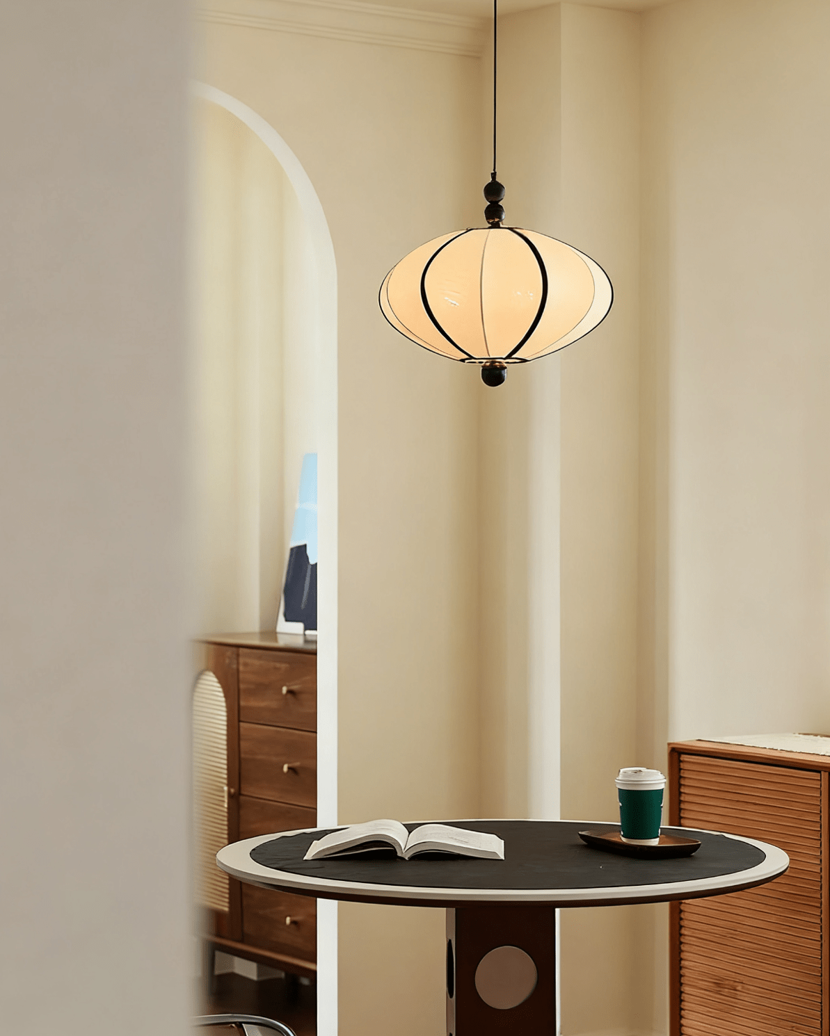 Zora Pendant Light – Modern Fabric & Metal Lantern Pendant for Dining and Living Spaces