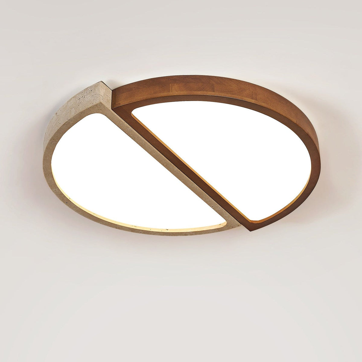 Zyren Travertine Ceiling Light in Yellow Travertine and Walnut