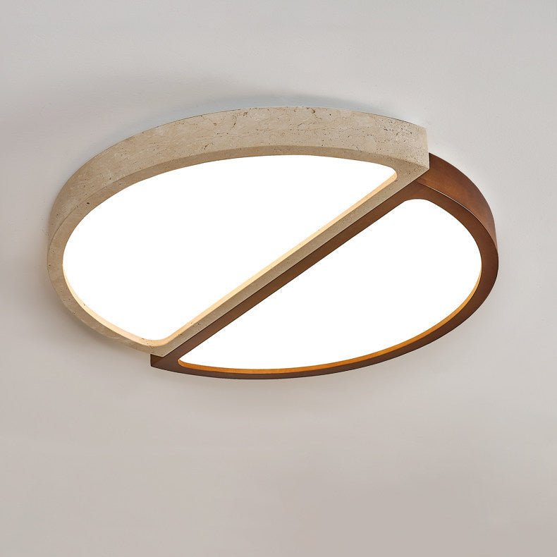 Zyren Travertine Ceiling Light in Yellow Travertine and Walnut